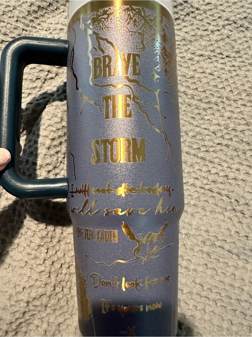 Onyx Storm laser engraved Blue and Gold Insulated 30 oz Tumbler with Handle/Lid